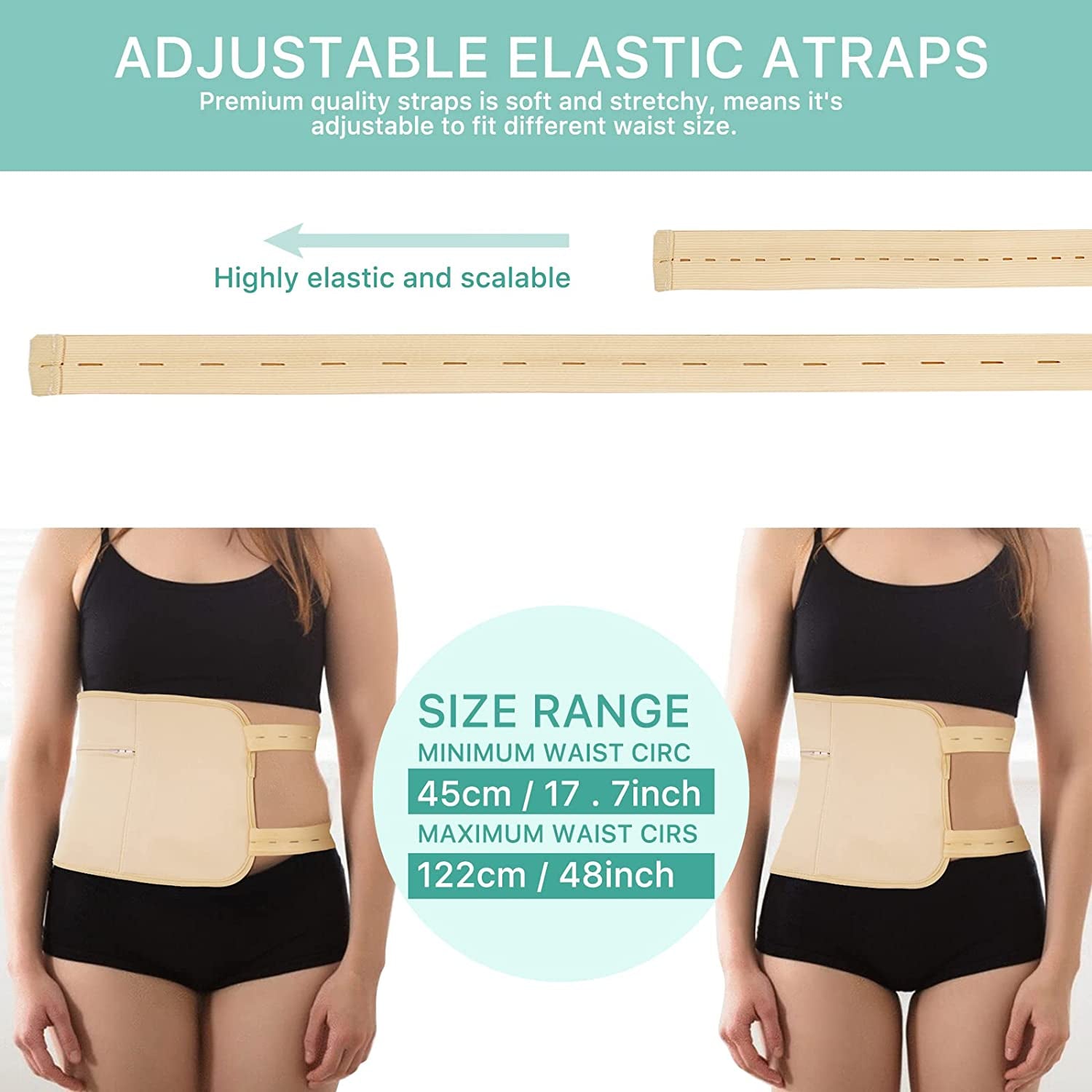 Castor Oil Pack Wrap Reusable for Waist and Neck, Castor Oil Pack Kit for Constipation Inflammation & Less Stress, Elastic Strap Bamboo Cotton anti Oil Leak (Khaki)