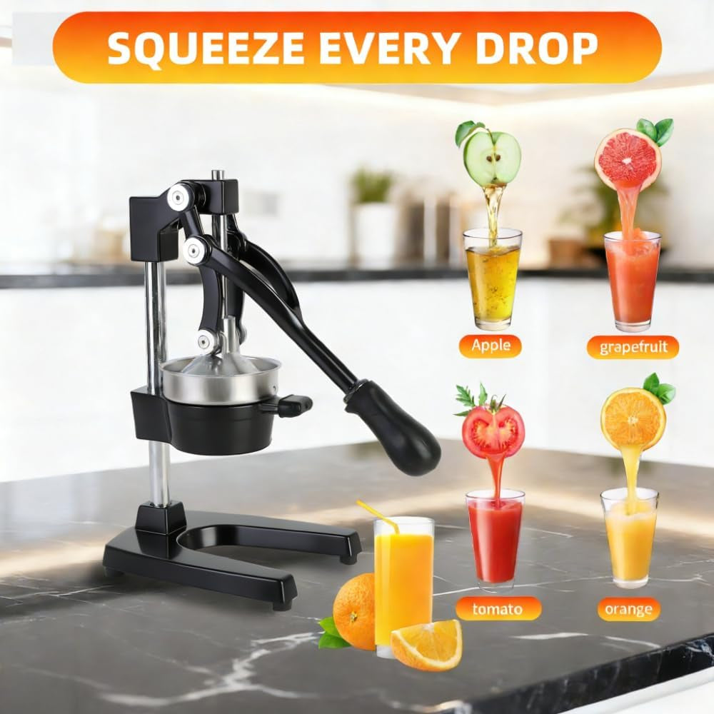 Juice.Hand Press Juicer Machine, Manual Orange Juicer and Professional Citrus Juicer for Orange Juice Pom Lime Lemon Juice,Home and Commercial Extractors Squeezer, Easy to Clean,Black