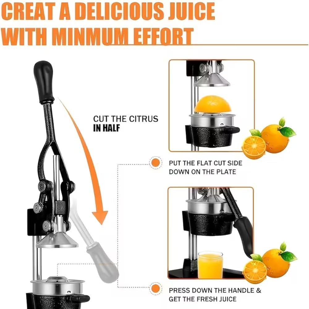 Juice.Hand Press Juicer Machine, Manual Orange Juicer and Professional Citrus Juicer for Orange Juice Pom Lime Lemon Juice,Home and Commercial Extractors Squeezer, Easy to Clean,Black