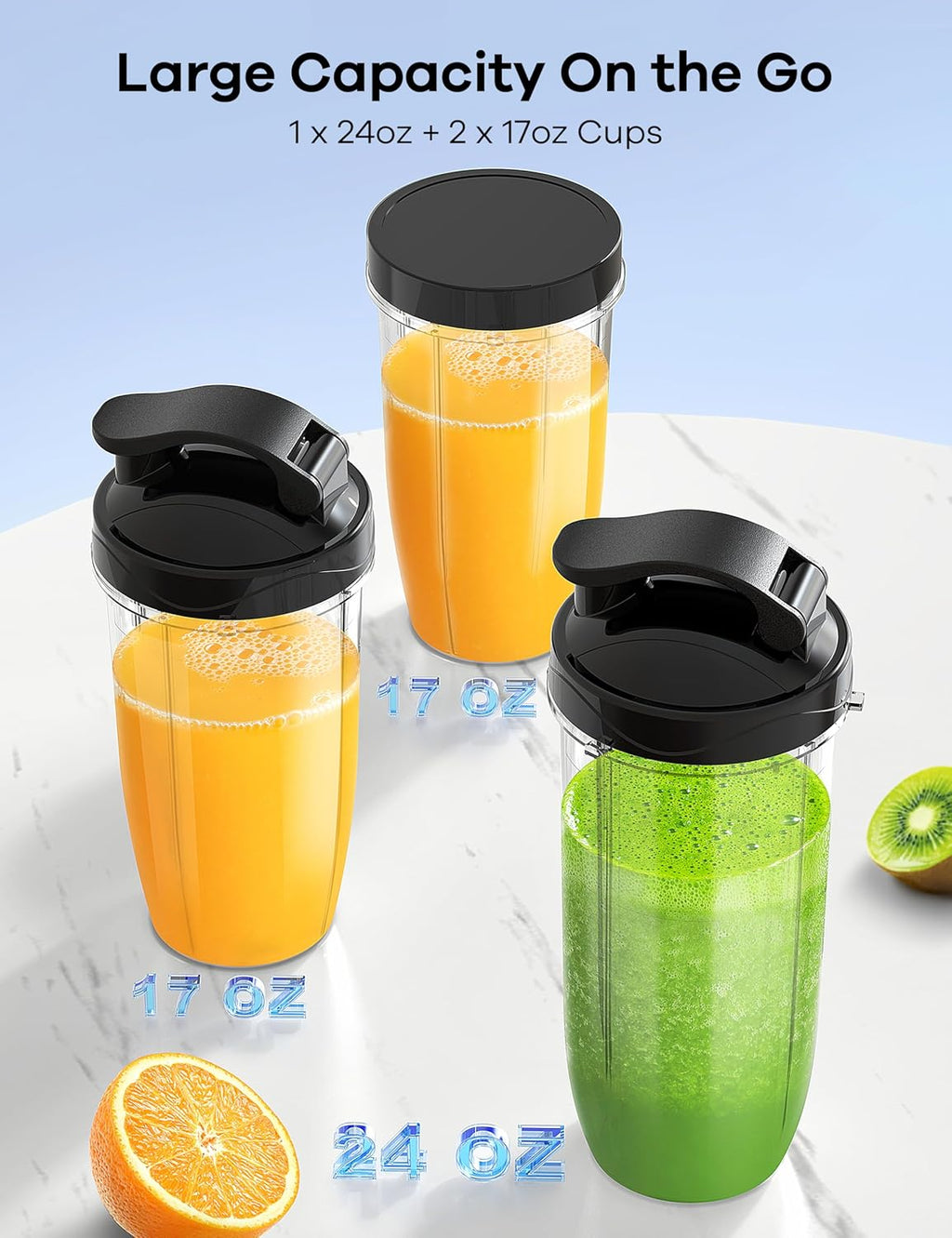 Blender for Smoothies, 14Pcs Personal Blender for Shake and Smoothies for Kitchen with 3 Portable Cups (1X24Oz & 2X17Oz), Single Serve Smoothie Maker, Nutritious Recipe