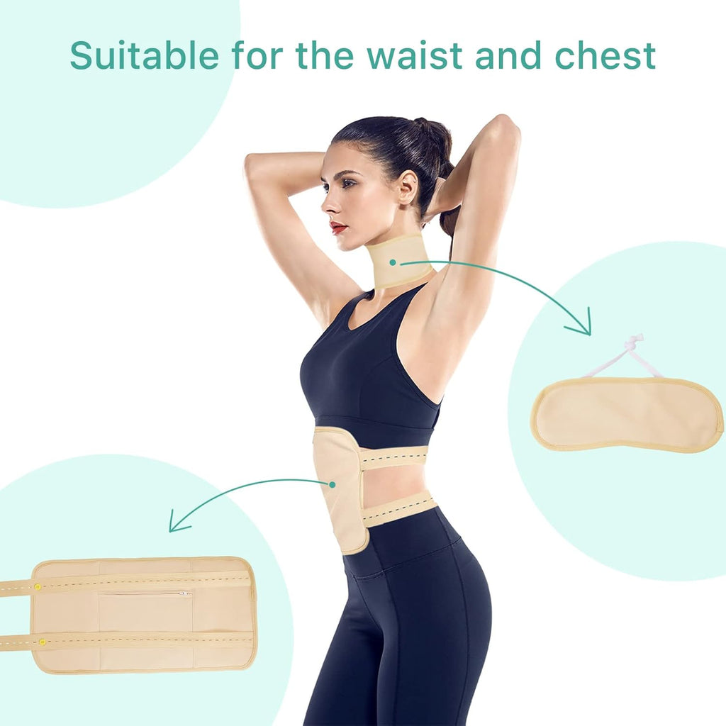 Castor Oil Pack Wrap Reusable for Waist and Neck, Castor Oil Pack Kit for Constipation Inflammation & Less Stress, Elastic Strap Bamboo Cotton anti Oil Leak (Khaki)
