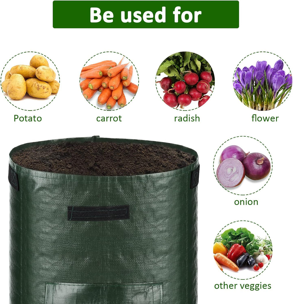 Potato Grow Bags, 3 Pack 10 Gallon with Flap and Handles Planter Pots for Onion, Fruits, Tomato, Carrot - Green