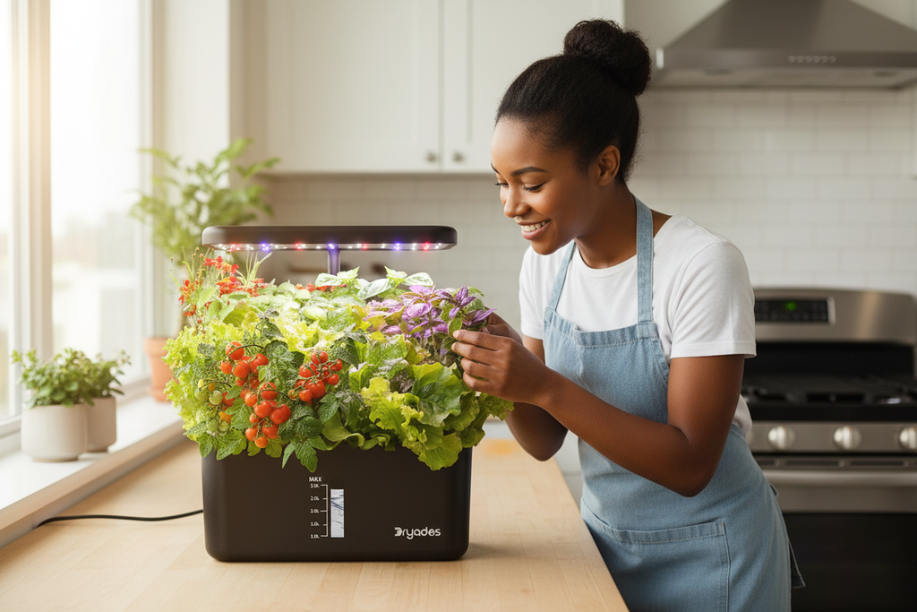 African American woman with hydroponic system