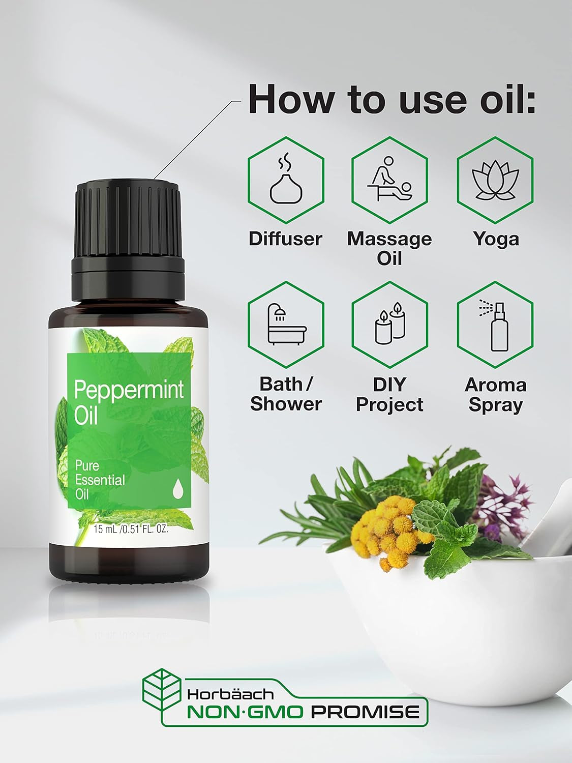 Peppermint Essential Oil | .51 Fl Oz (15Ml) | for Massage, Bath, Diffuser, Aroma Spray & More