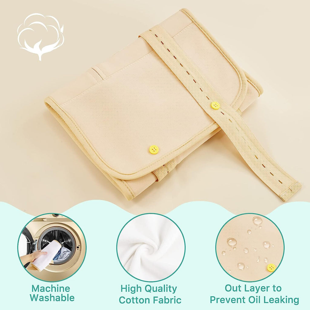 Castor Oil Pack Wrap Reusable for Waist and Neck, Castor Oil Pack Kit for Constipation Inflammation & Less Stress, Elastic Strap Bamboo Cotton anti Oil Leak (Khaki)