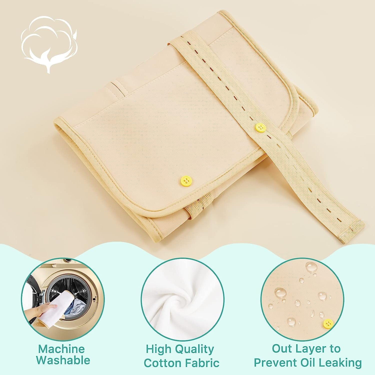 Castor Oil Pack Wrap Reusable for Waist and Neck, Castor Oil Pack Kit for Constipation Inflammation & Less Stress, Elastic Strap Bamboo Cotton anti Oil Leak (Khaki)