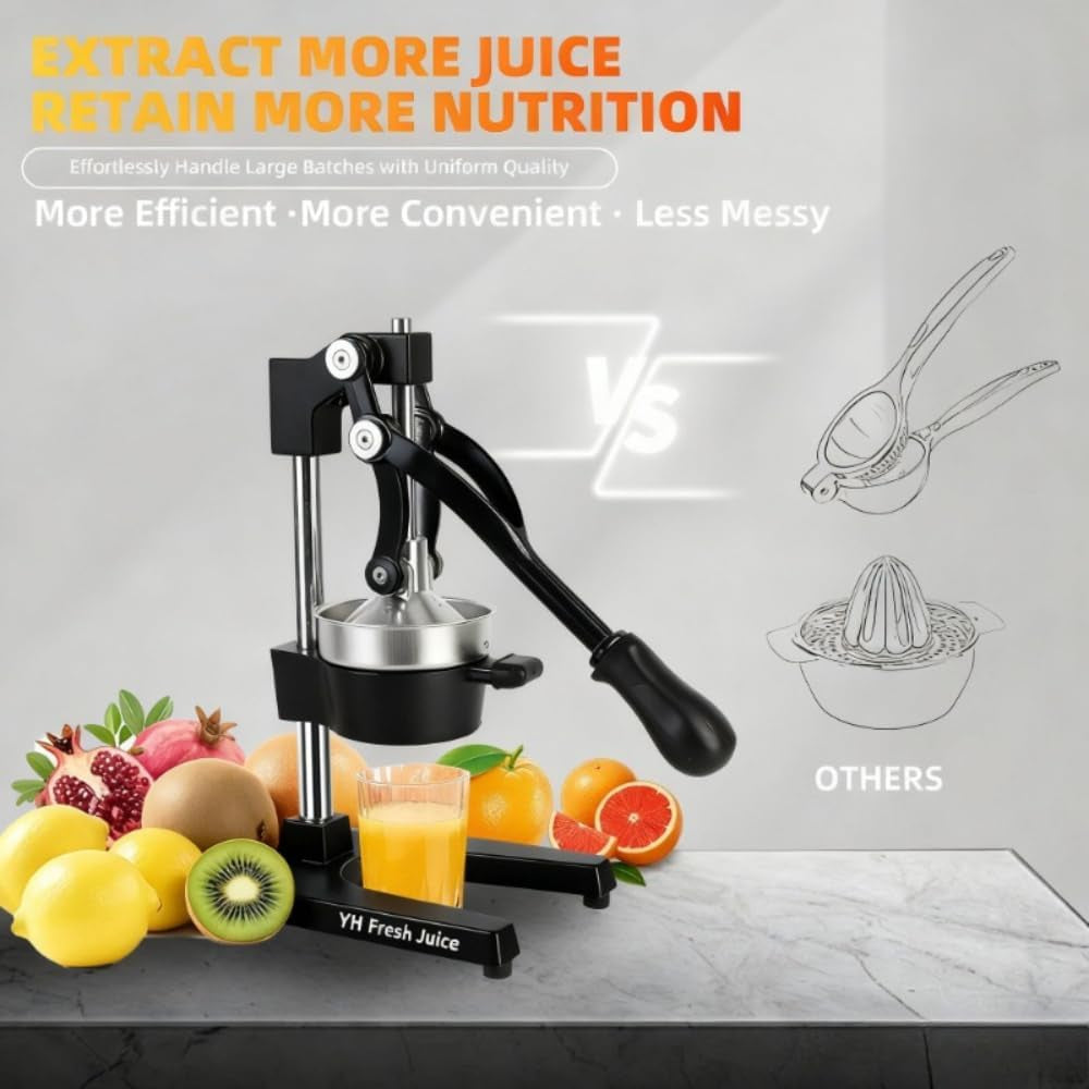 Juice.Hand Press Juicer Machine, Manual Orange Juicer and Professional Citrus Juicer for Orange Juice Pom Lime Lemon Juice,Home and Commercial Extractors Squeezer, Easy to Clean,Black