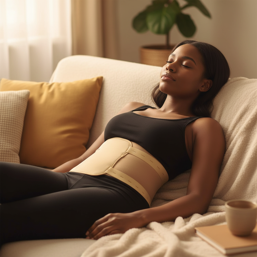 Lying down with abdominal wrap