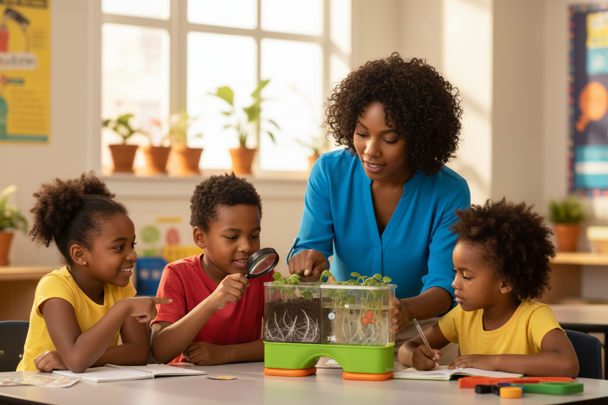 Teacher with African American kids using root viewer 1